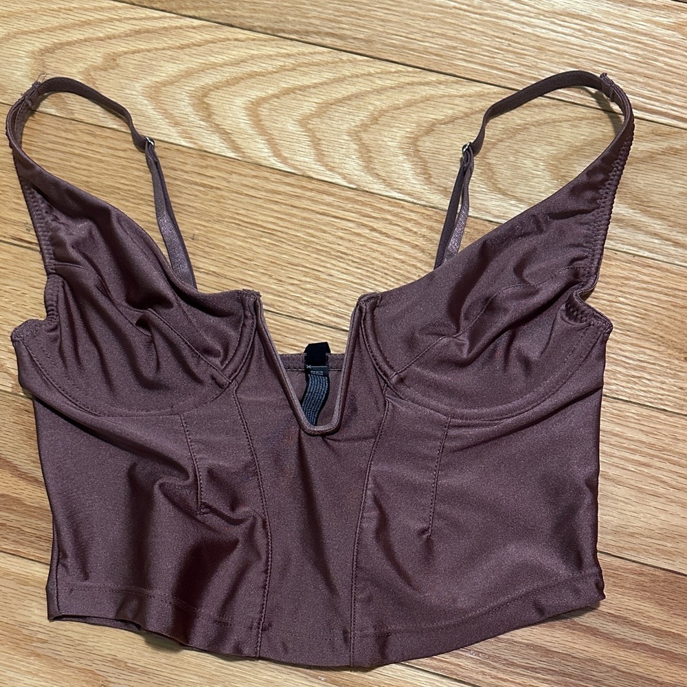Urban Outfitters Brown Satin Crop Top